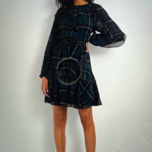 New Ralph Lauren Plaid Ruffle-Trim Georgette Tiered Dress